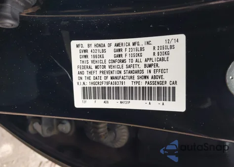 2015 Honda Accord Ex from USA, damaged, VIN 1HGCR2F79FA083791